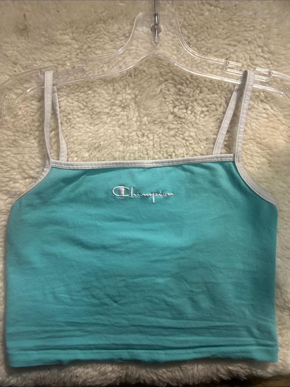 Champion Aqua Cropped Bandeau Tank with White Trim 15” Ptp